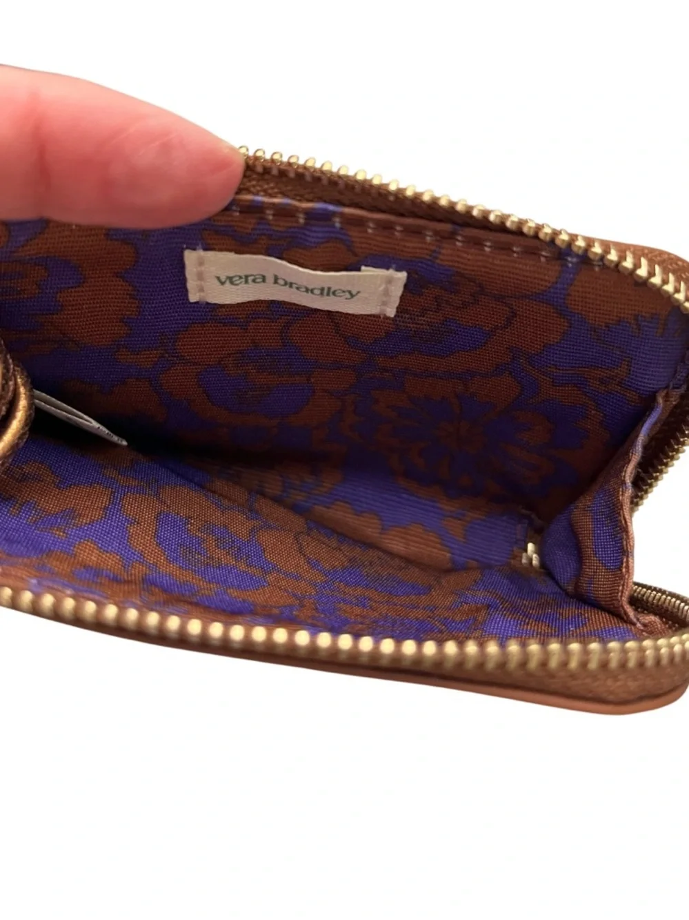 NWT Vera Bradley Full Grain Sheepskin Leather Card Case Pouch Metallic Bronze